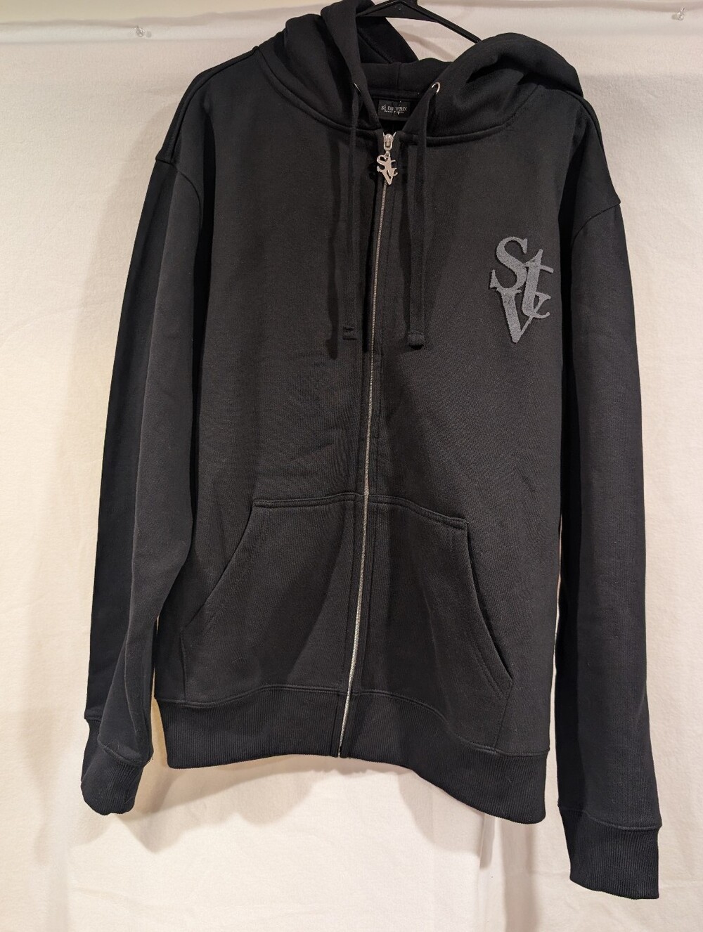 NWT Si Tu Veux Black Logo Zip Hoodie XL Streetwear Dark Academia Gothic Chenille